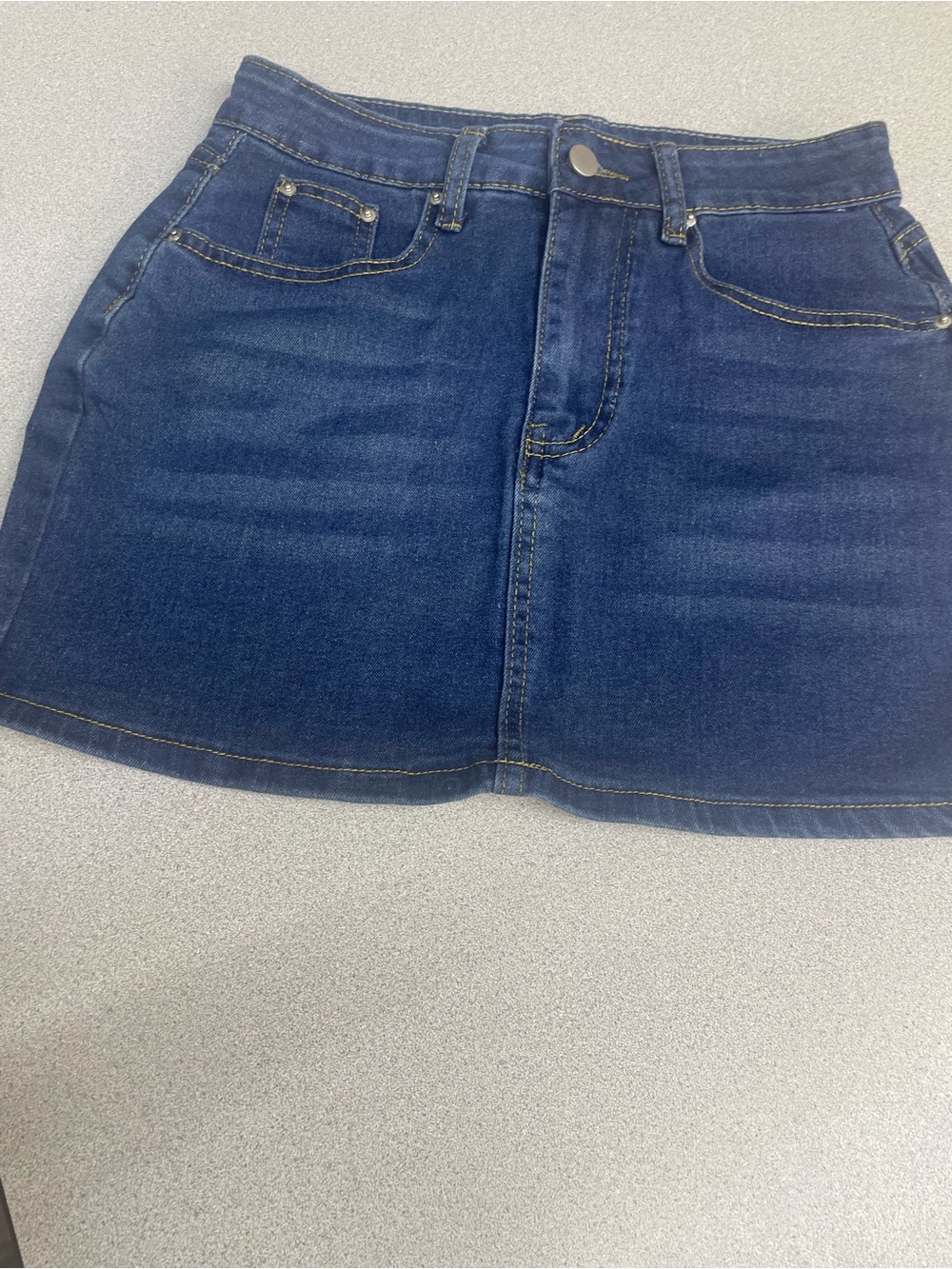 Women's Dark Blue Denim Mini Skirt with Front Pockets